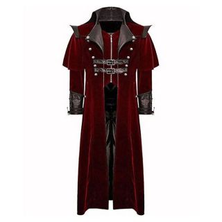 Gothic Long Coat Fashion Mens Steampunk Military Long Red Coat Vampire Long Trench Coat