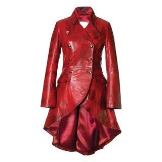 Goth Long Coat Ladies Devil Back Belt Long Cowhide Leather Duster Vintage Style