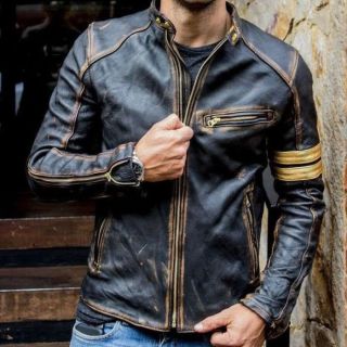 CAFE RACER DISTRESSED BLACK LEATHER JACKET