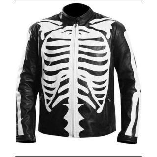 HALLOWEEN SPECIAL EXLUSIVELY DESGINED WHITE BONES SKELETON LEATHER JACKET FOR MEN.