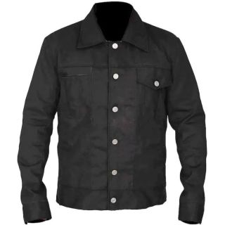 JOHN DUTTON RIP WHEELER JACKET MEN'S HANDMADE COTTON JACKET - FAMOUS SERIES COLE HAUSER BLACK TRUCKER JACKET