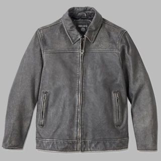 MENS GAS & OIL LEATHER JACKET - BLACK LEATHER