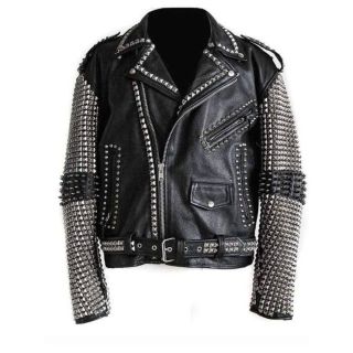 MENS PUNK STUDDED BLACK LEATHER JACKET