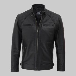 MOTORCYCLE BLACK LEATHER JACKET FOR MEN