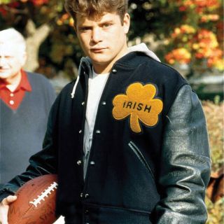 Rudy Notre Dame Jacket Irish varsity Black Wool Bomber With Leather Sleeves